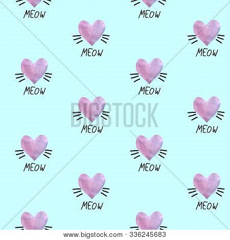 Seamless Pattern With Watercolor Hearts. Romantic Love Hand Drawn Backgrounds Texture. For Greeting 