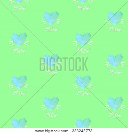 Seamless Pattern With Watercolor Hearts. Romantic Love Hand Drawn Backgrounds Texture. For Greeting 