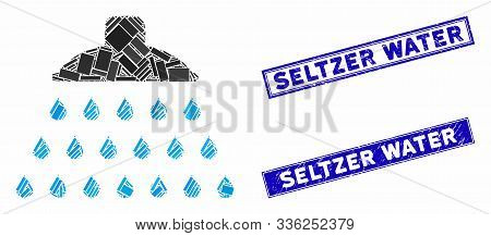Mosaic Shower Icon And Rectangle Seltzer Water Rubber Prints. Flat Vector Shower Mosaic Pictogram Of
