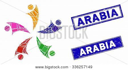 Mosaic Collaboration Logo Icon And Rectangle Arabia Seal Stamps. Flat Vector Collaboration Logo Mosa