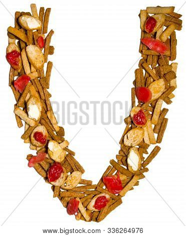 The Letters Of The English Alphabet From Crispy Bread Crumbs. Isolated. Concept For Design.