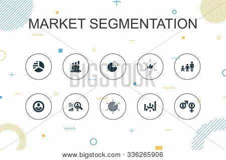 Market Segmentation Trendy Infographic Template. Thin Line Design With Demography, Segment, Benchmar