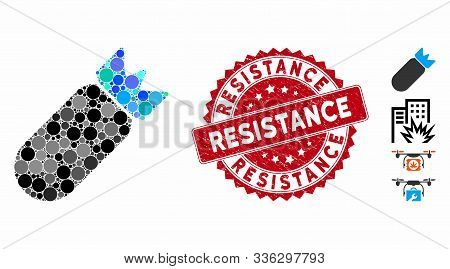Mosaic Aviation Bomb Icon And Corroded Stamp Watermark With Resistance Caption. Mosaic Vector Is Des