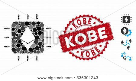Mosaic Ethereum Crystal Chip Icon And Distressed Stamp Seal With Kobe Caption. Mosaic Vector Is Desi
