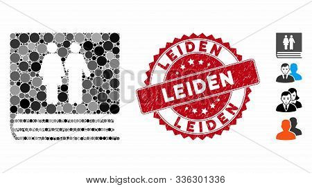 Collage Family Album Icon And Grunge Stamp Seal With Leiden Text. Mosaic Vector Is Designed From Fam