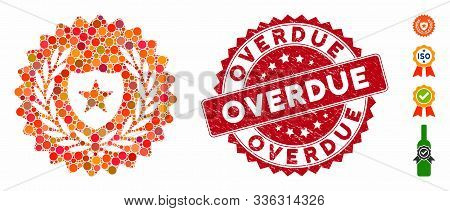 Mosaic Security Stamp Icon And Grunge Stamp Seal With Overdue Text. Mosaic Vector Is Formed With Sec