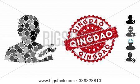 Mosaic User Repair Wrench Icon And Grunge Stamp Seal With Qingdao Text. Mosaic Vector Is Created Fro