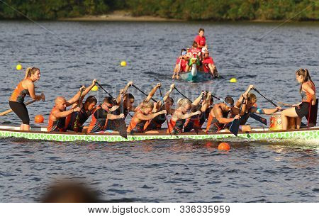 Kyiv, Ukraine - September 13, 2019: Icf Dragon Boat Club Crew World Championships 2019 On Dnipro Riv