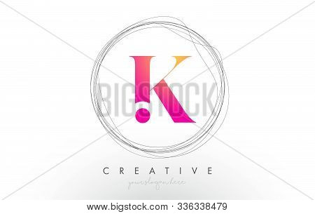 Artistic K Letter Logo Design With Creative Circular Wire Frame Around It Vector Illustration.