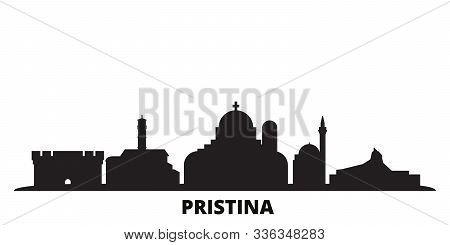 Kosovo, Pristina City Skyline Isolated Vector Illustration. Kosovo, Pristina Travel Black Cityscape