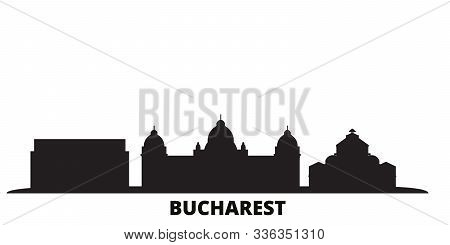 Romania, Bucharest City Skyline Isolated Vector Illustration. Romania, Bucharest Travel Black Citysc