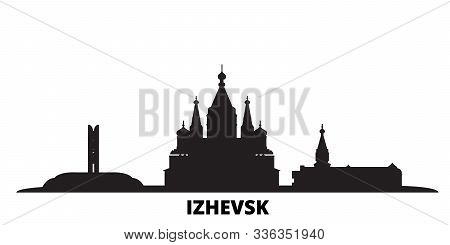 Russia, Izhevsk City Skyline Isolated Vector Illustration. Russia, Izhevsk Travel Black Cityscape