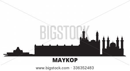 Russia, Maykop City Skyline Isolated Vector Illustration. Russia, Maykop Travel Black Cityscape