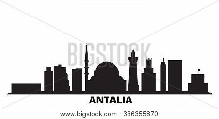 Turkey, Antalia City Skyline Isolated Vector Illustration. Turkey, Antalia Travel Black Cityscape