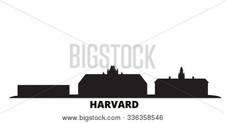 United States, Harvard City Skyline Isolated Vector Illustration. United States, Harvard Travel Blac