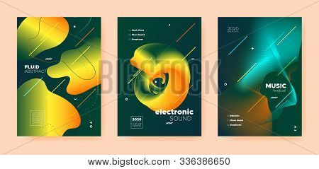 Techno Music Poster. Abstract Gradient Blend. Night Club Event. Dj Concert. Gold Electro Music Poste