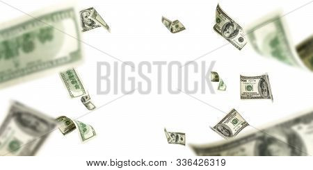 Hundred Dollar Bill, Falling Money Isolated Background American Cash