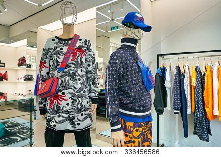 SINGAPORE - CIRCA APRIL, 2019: mannequins on display at Kenzo store in the Shoppes at Marina Bay Sands.