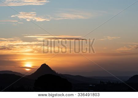 Sunrise Above Monte Formaggio, Mazzarino, Caltanissetta, Sicily, Italy, Europe