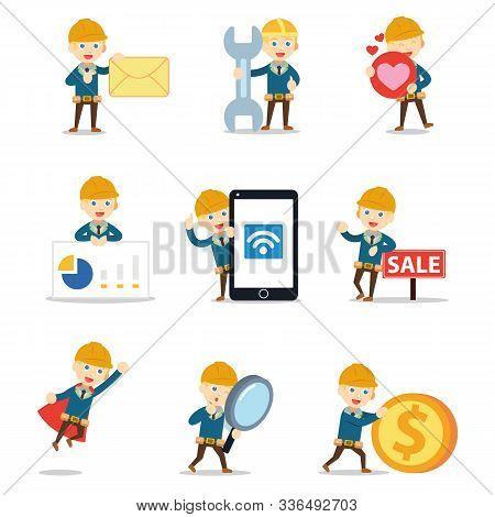 Set Of Character Architect Man Work In Proyek