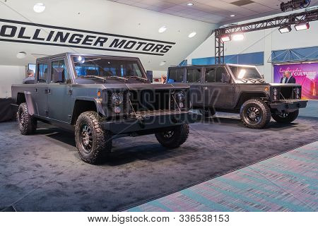 Bollinger B1 And B2 Electric Truck On Display During Los Angeles Auto Show.