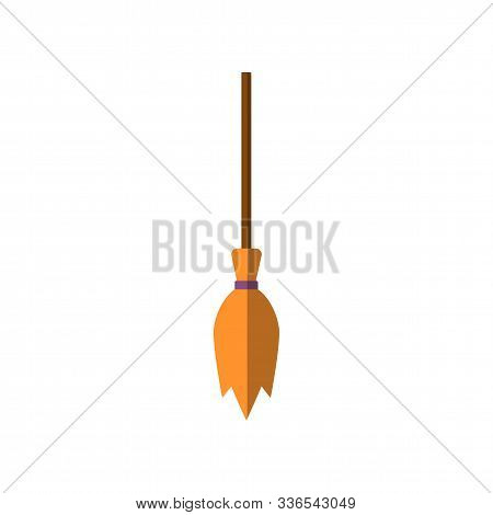 Witch Broom Vector Flat Icon Isolated On White Background. Witch Broom, Magical Halloween And Fairy 