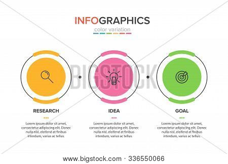 Concept Of Arrow Business Model With 3 Successive Steps. Three Colorful Design Elements. Timeline De