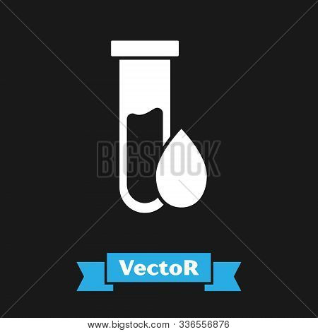 White Oil Petrol Test Tube Icon Isolated On Black Background. Vector Illustration