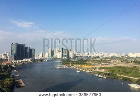 Saigon, Vietnam - Feb 13, 2019. Cityscape With The River Of Saigon, Vietnam. Ho Chi Minh City, Also 