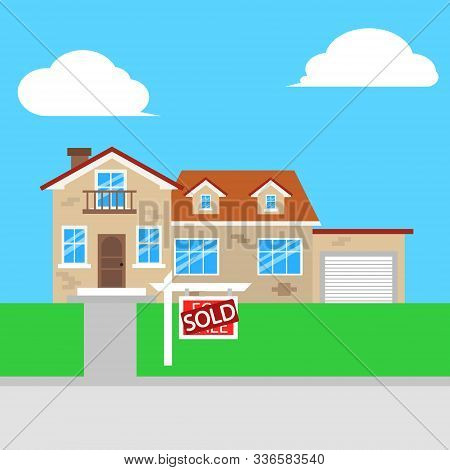 Vector Illustration Of Huose Sold. Flat Design.