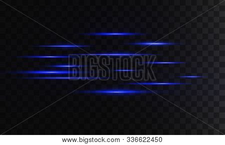 Blue Horizontal Lens Flares Pack. Laser Beams, Horizontal Light Rays.beautiful Light Flares. Glowing