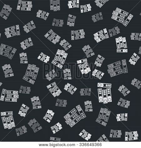 Grey Office Folders With Papers And Documents Icon Isolated Seamless Pattern On Black Background. Of