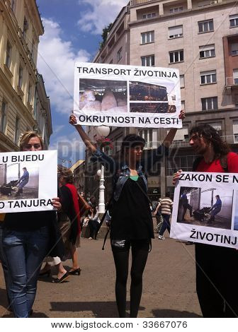 ZAGREB - 26 MEI. Het welzijn van dieren demonstranten op Bana Jelacic vierkant op zaterdag 26, 2012 in Zagreb 