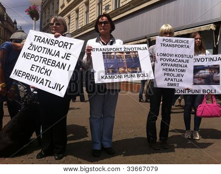 ZAGREB - 26 MEI. Het welzijn van dieren demonstranten op Bana Jelacic vierkant op zaterdag 26, 2012 in Zagreb 