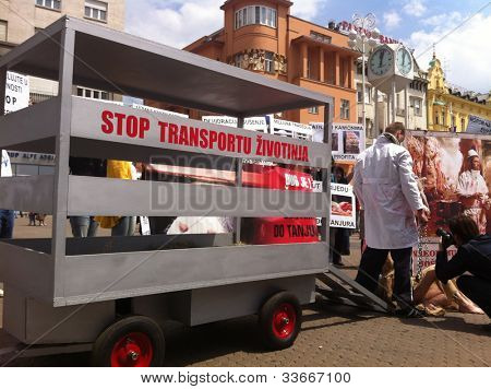 ZAGREB - 26 MEI. Het welzijn van dieren demonstranten op Bana Jelacic vierkant op zaterdag 26, 2012 in Zagreb 