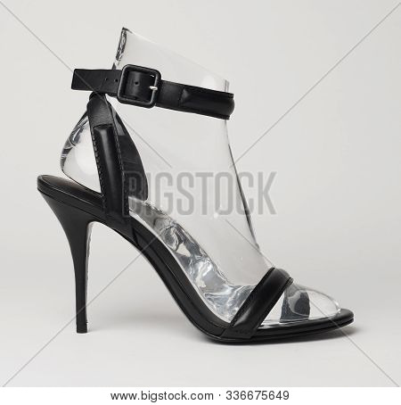 Black Formal Heels For Women’s With Multiple Straps And White Background