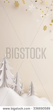 Winter Abstract Background, Happy New Year 2020, Winter Banner, Pine, Spruce, Fir Tree, Paper Cut, G