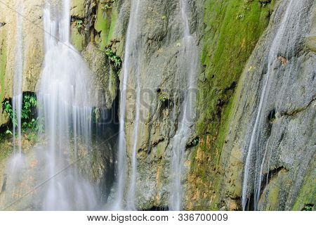 Strong Milky Stream Rushing Through Cascade Close-up At Thac Voi Waterfall, Thanh Hoa