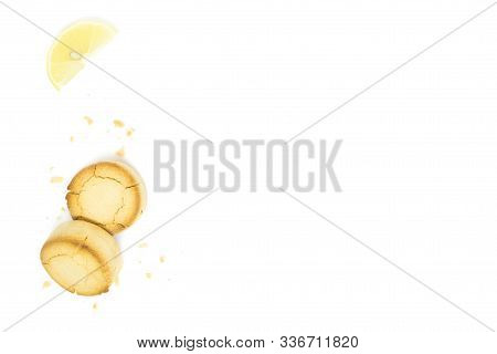 Background. Mantecado, Polvoron On A White Isolated Background. Lemon Cookies, Lemon