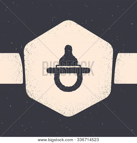 Grunge Baby Dummy Pacifier Icon Isolated On Grey Background. Toy Of A Child. Monochrome Vintage Draw