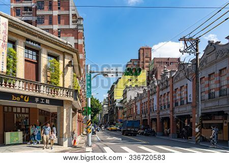 Taipei, Taiwan - Nov 12, 2019 : Dihua Street Market, Famous Tourist Attraction, People Can Seen Walk