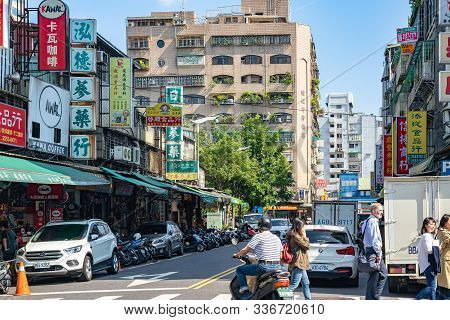 Taipei, Taiwan - Nov 12, 2019 : Dihua Street Market, Famous Tourist Attraction, People Can Seen Walk