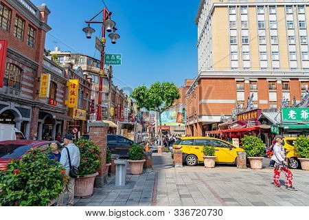 Taipei, Taiwan - Nov 12, 2019 : Dihua Street Market, Famous Tourist Attraction, People Can Seen Walk