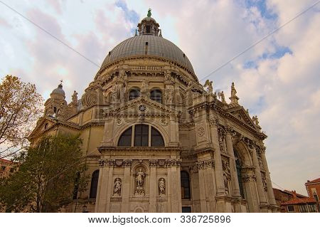 Wide Angle Landscape View Of Famous Santa Maria Della Salute Basilica (english: Saint Mary Of Health