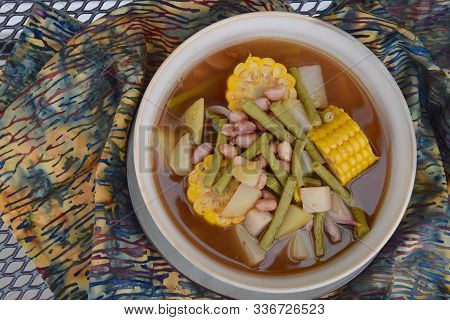 Sayur Asem, Popular Indonesian Vegetable In Tamarind Soup. Common Ingredients Are Peanuts, Corn, Cha