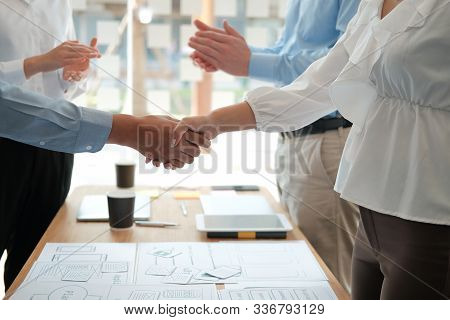 Businessman Shaking Hands After Meeting. Business People Handshaking. Greeting Deal, Teamwork Partne