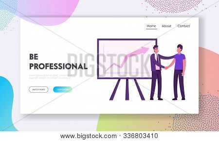Director Congratulate Worker For Successful Work Website Landing Page. Boss Shaking Hand To Employee