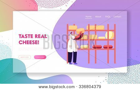 Industrial Factory, Milky Food Manufacture Website Landing Page. Woman Worker In Sterile Robe Put Ch