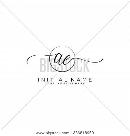 Ae Initial Handwriting Logo With Circle Template Vector.