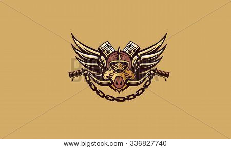 Wild Boar Motorcycle Club Logo Icon Vector Symbol Simple